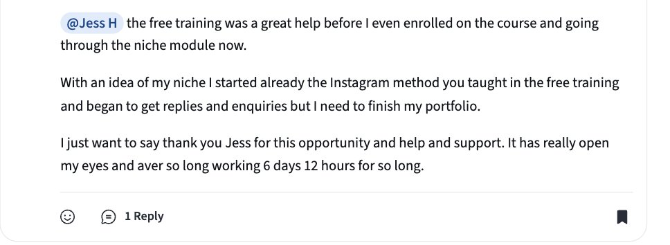 Student message — results from the Instagram method